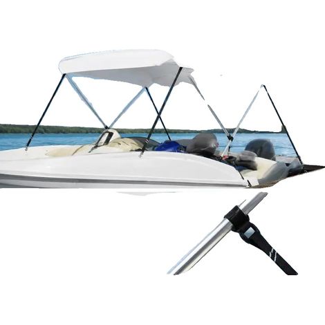 Toldo bimini, tejido resistente al agua, protección UV, blanco. (1/2)