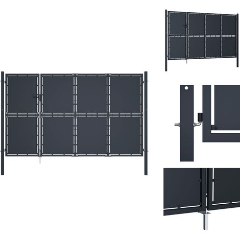 Portail de jardin Acier 350 x 150 cm Anthracite - Portail De Jardin - Portillon - Clôture - Porte D'entrée - Fermetures Extérieures (1/5)
