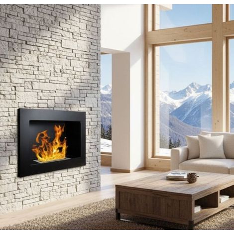 Dmora - Bioethanol-Kamin Airuno, Ökologischer Kamin, Rauchfreies Feuer, Heizung mit Ethanol, Made in Italy, 65x12 h40 cm, Schwarz (1/3)