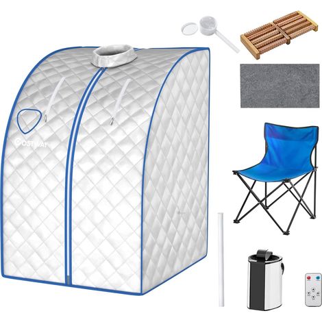 COSTWAY Cabine de Sauna Maison Portable Capacité 3L avec Télécommande Tabouret,Rouleau de Massage 9 Options de Minuterie Argent