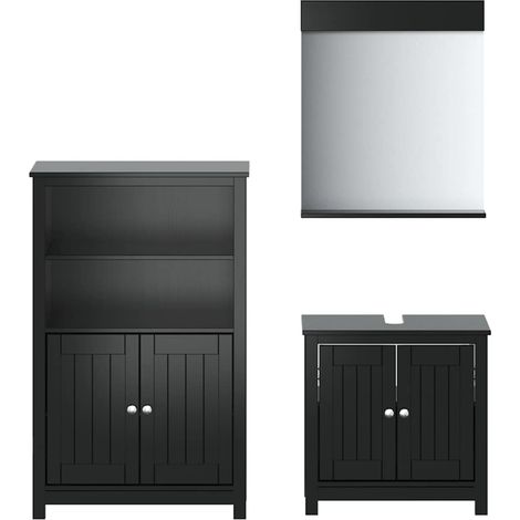 Maison Exclusive - 3-tlg. Badmöbel-Set BERG Schwarz Massivholz Ki