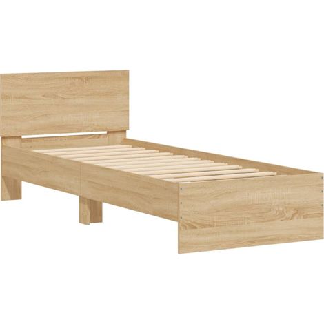 Estructura de cama cabecero luces LED roble Sonoma 90x190 cm vidaXL (1/5)