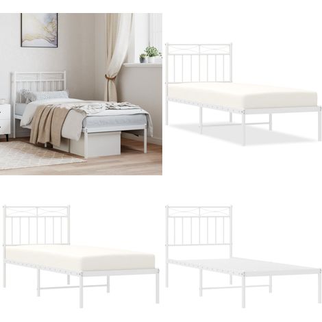 Cadre de lit métal sans matelas avec tête de lit blanc 80x200cm - Cadre De Lit - Lit Simple - Lit Metal - Lit Blanc - Tête De Lit - Home & Living (1/5)