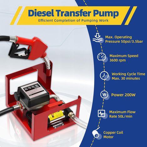 Dieselpumpe Heizölpumpe Selbstansaugend Komplett Set, Automatische Zapfpistole, 4m Schlauch, Zählwerk, Bequemes Tanken mit 50l/min Dieselförderung 200W Mobile Tankstellen für Fahrzeuge, Traktoren (1/5)