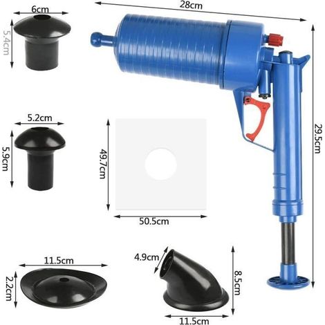 Déboucheur de Canalisation à Air Comprimé, Pompe Haute Pression avec 4 Ventouses pour Évier et Toilette (1/4)