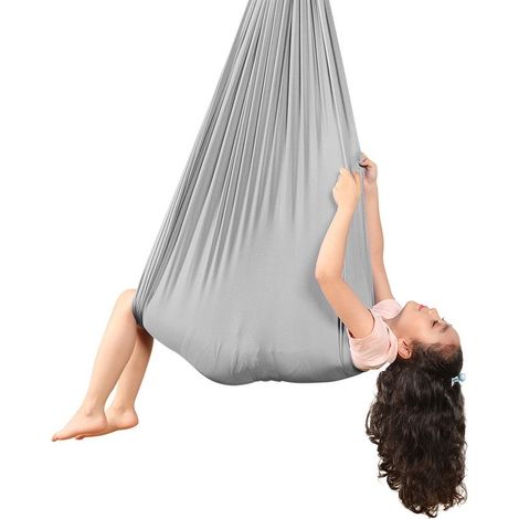 Balanoire sensorielle pour adultes - Hamac réglable pour intérieur et extérieur - Pour enfants - Avec Aspergers idéaux pour l'autisme et le TDAH -Gris argent - Dimensions : 100 x 280 cm (1/4)