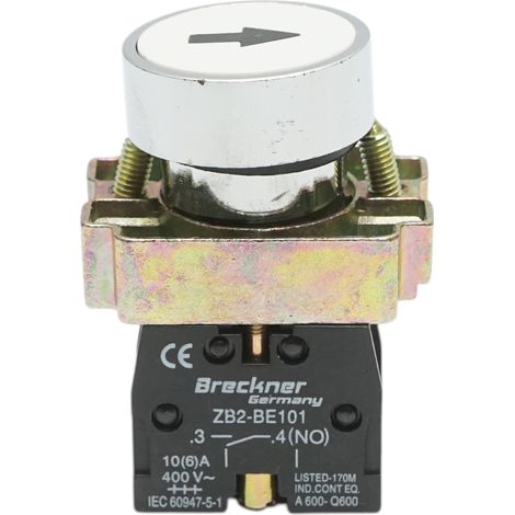 Pulsante bianco con ritorno e marcatura a freccia 1NO, 400V/10A, LAY5 Breckner Germany (1/5)