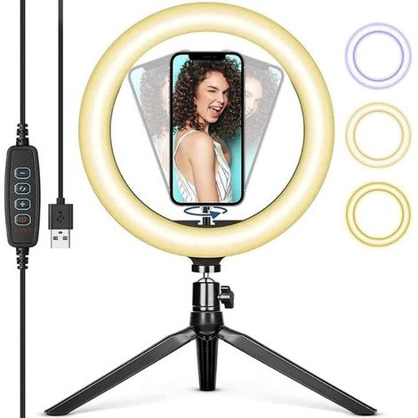 Lámparas con pinza,Anillo de luz LED circular de 26 cm de diámetro,lámpara LED,luz cálida/neutra/fría,rotación de 360°,luz atenuada/polarizada (1/2)