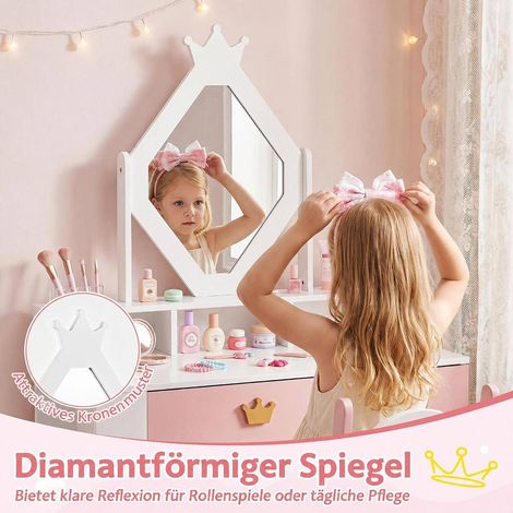 Kids Vanity Set with Crown Mirror & Chair - White & Pink (1/5)