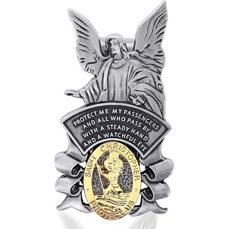 1 Médaille de Saint-Christophe, Alliage de zinc, Clip pour pare-soleil, Gris, Protection voyage, Voiture et camion