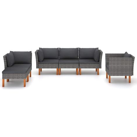 Maison Exclusive - Set Divani da Giardino 6pz Polyrattan Legno di Eucalipto Grigio (1/5)