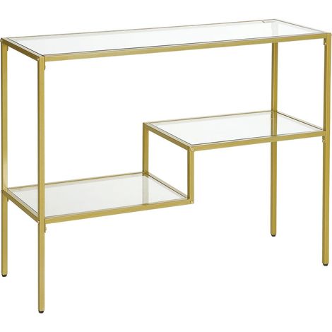 CONSOLLE DA INGRESSO A 3 RIPIANI IN ACCIAIO E VETRO TEMPERATO 100X32X76 CM ORO (1/5)