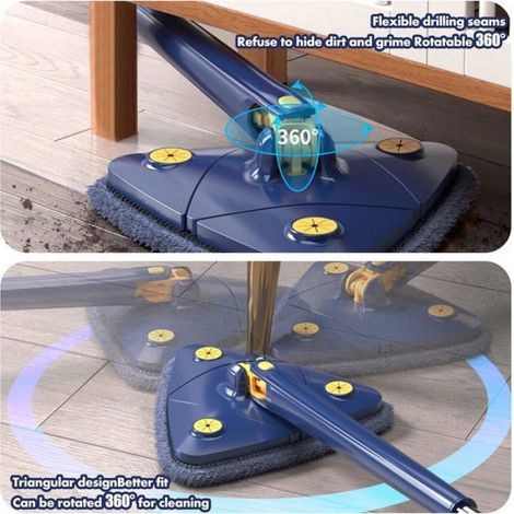 Vadrouille de Nettoyage Réglable Rotative à 360°, Triangular Mop avec Compression Automatique de l'eau (Bleu+4 PCS chiffon) (1/5)