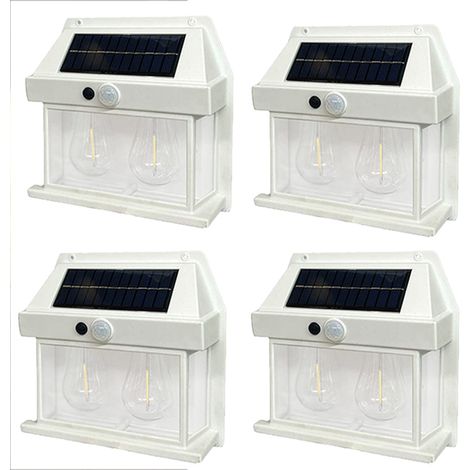 Paquet de 4 lampes solaire étanches à double ampoule, lumière pour porche à capteur de mouvement, lumières solaires solaires murales avec 3 Modes (1/5)