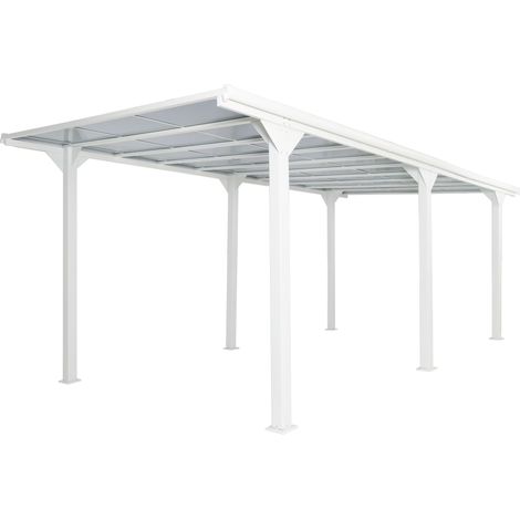 [NEUWERTIG] Alu-Carport HHG-126, Autoüberdachung Garage Unterstand, 10cm-Gestell Polycarbonat-Dach Regenrinne, 3x6m weiß