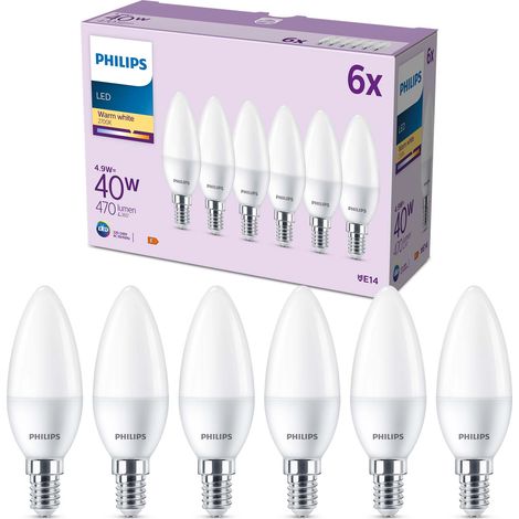 Philips LED E14 Ampoule Flamme (B35) Dépolie 40W Lumière blanche chaude - 6 pièces (1/8)