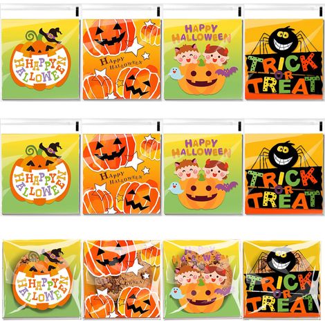 Lot de 200 sachets à bonbons Halloween fermeture zip, 4 modèles, pochettes transparentes refermables (1/5)