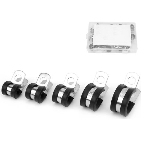 Set mit 42 Edelstahl-Schlauchschellen vom Typ R, 5 Größen: 1/4", 3/8", 1/2", 5/8", 5/16". (1/5)