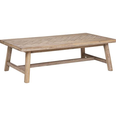Atmosphera – Table basse fixe en acacia 130x70x40 cm – Plateau à chevrons – Style ethnique chic – Pieds originaux avec barre transversale