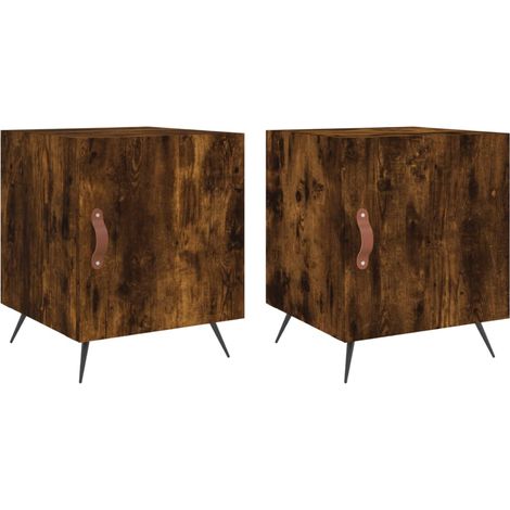 Conjunto de 2 mesitas de noche con compartimento con puerta 40 x 40 x 50 cm madera contrachapada marrón y hierro DEC035123