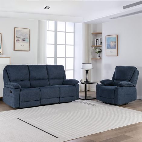 SYDNEY 1+3 SEATER FABRIC MANUAL RECLINER SOFA SET BLUE (1/5)