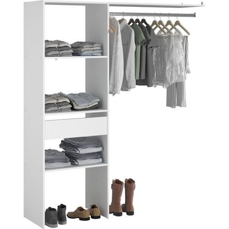 Kit dressing ARTIC EKIPA - Blanc mélaminé - 1 penderie + 1 tiroir - L138 x P40 x H180 cm (1/3)