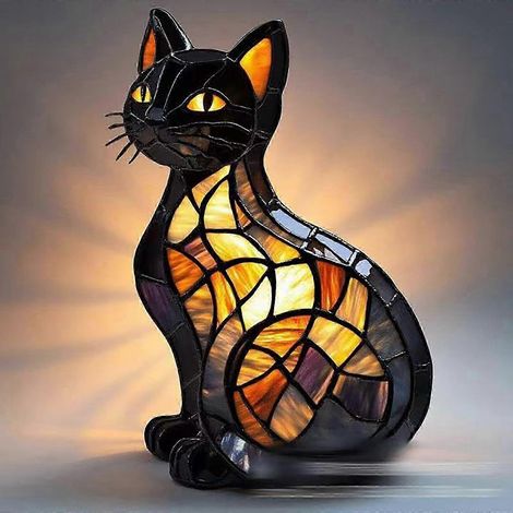 Lampada a forma di gatto in vetro colorato, luce notturna sognante a tema gatto, lampada con motivo felino (1/5)