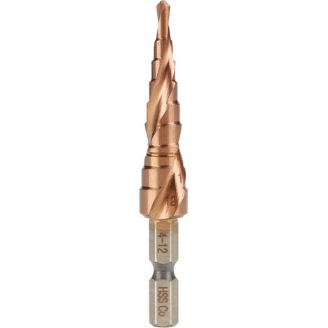 Punta a gradini - 1 pezzo con impugnatura esagonale, scanalatura a spirale, fresa a cono in acciaio al cobalto (4-12 mm) (1/5)