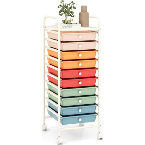 Costway – Desserte de cuisine sur roulettes avec 10 tiroirs – Cadre en métal résistant – 4 roues universelles avec freins – Dimensions 33x37x86cm