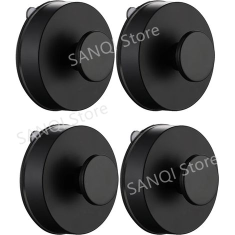 (Lot de 4 noirs) Crochets à ventouse pour salle de bain, sans perçage, réutilisables, pour porte ou mur, support de charge lourde, ventouse pour cuisine et salle de bain. (1/5)
