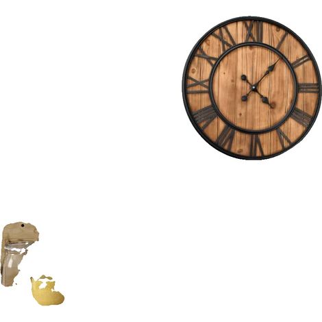 Reloj de pared, 60 cm de diámetro, movimiento de cuarzo, estilo antiguo, construcción en madera y metal, diseño duradero. (1/5)