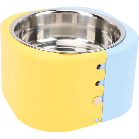 Gamelle pour Chien et Chat Acier Inoxydable Réglable 3 Niveaux 11-16cm Design Bleu Jaune Anti-Glouton Hygiénique (1/4)