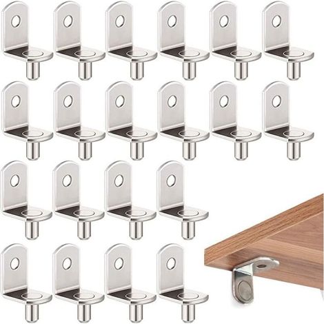 Clous de support d'étagère en L, métal nickelé, 5 mm, lot de 20 pièces – pour armoires, bibliothèques et étagères bois/verre (1/4)