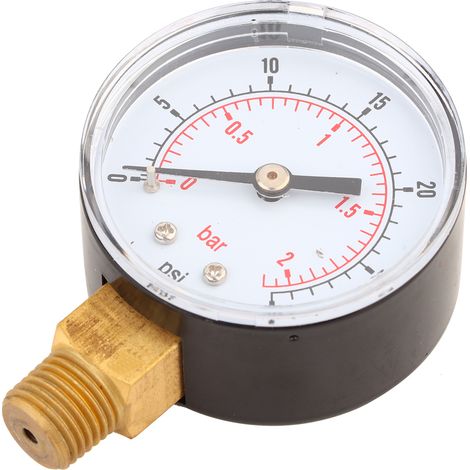 Manometer 50 mm 1/4 BSPT Messinggewinde für Kraftstoff Luft Öl Gas Wasser (0-30 PSI 0-2 Bar) (1/5)