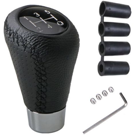 Universeller Schaltknauf, 5-Gang-Schaltknauf mit 4 Adaptern für Schaltgetriebeautos – Schwarze Naht (1/4)