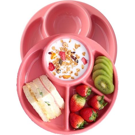 Plato plano - Platos irrompibles con compartimentos - Juego de 2 platos redondos de plástico para control de porciones, camping y actividades al aire libre. (1/5)