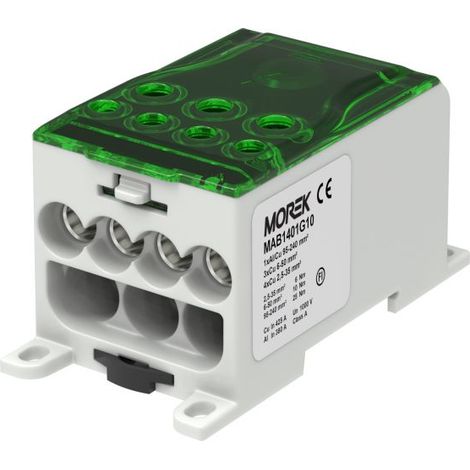 Bloc distribution alu cuivre 400A vert- entrée 1x240mm² - sorties 4x35/3x50mm² - MOREK