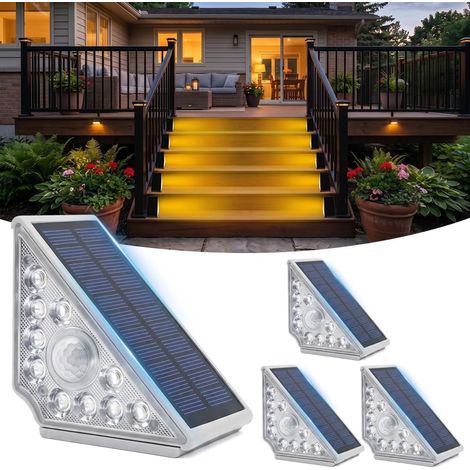 4PCS Lampe Solaire pour Escalier Exterieur,Decorative Lights Marche/Arrêt Automatique Blanc Chaud LED Lampe Solaire pour Jardin,Lampes Solaires D'escalier Blanc Chaud,Steps (1/5)