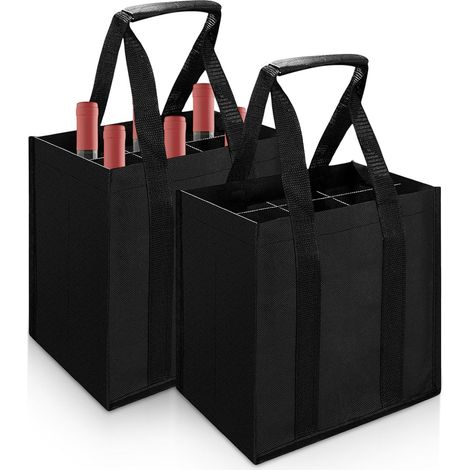 Set di 2 portabottiglie riutilizzabili in tessuto Oxford, con capacità per 6 bottiglie, adatti a bottiglie d'acqua, vino e birra. (1/5)