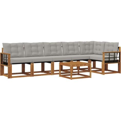 Outdoor-Sofagarnitur mit Kissen 7 pcs Natürlich und Hellgrau vidaXL