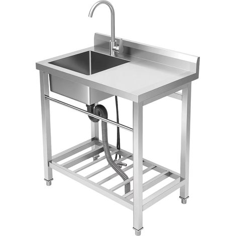 Freistehende Edelstahl Küchenspüle mit Einzelbecken und Arbeitsplatte – Mobile Spülstation mit Handtuchhalter für Wohnmobil, Gartenbar, Küche & Außenbereich
