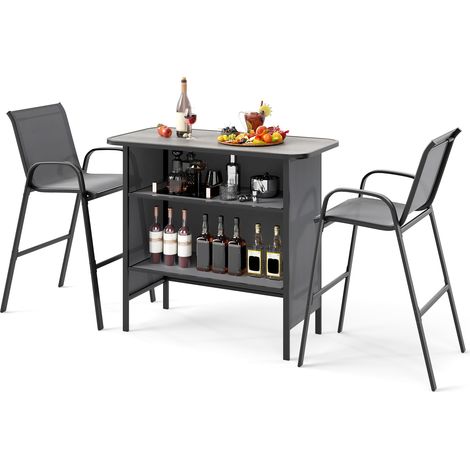 CASART 3 Piece Outdoor Bar Set Patio Bar Height Table & Chairs-Gray (1/5)