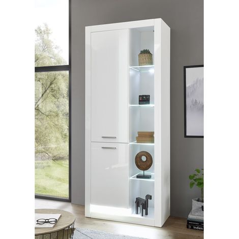Vitrinenschrank in Hochglanz weiß MAILAND-61 inkl. LED-Beleuchtung, B/H/T: 80/195/37cm (1/5)