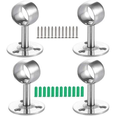 4PCS wardrobe tube support – Silver stainless steel – Diameter 22mm – Height 84mm – Stable 3-hole fixing (1/5)