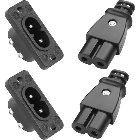 Lot de 4 prises IEC320 C8 C7 2 broches mâle et femelle IEC Module d'admission Alimentation Connecteur de puissance Prise droite 250 V AC 2,5 A Prise d'appareil Prise de courant AC Adaptateur (1/5)