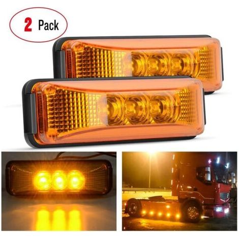 2PCS 3.9 Pouces 12V Jaune 3 LED Camion Remorque Lumière Ambre Avant Arrière LED Feux De Position Latéraux Voyant De Dégagement Parfait Scellé Étanche Monté En Surface LED Marqueur Lumière (1/5)