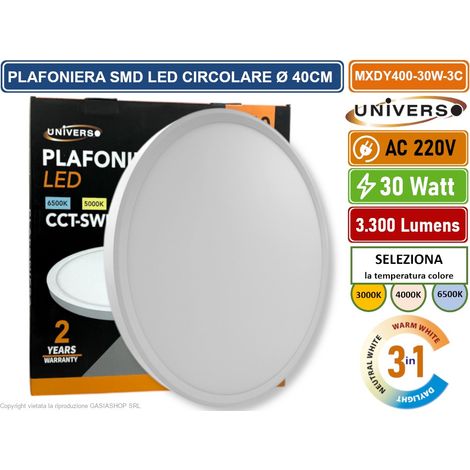 UNIVERSO MXDY400-30W-3C PLAFONIERA ULTRA SLIM SMD LED 30W ROTONDA 40CM IP40 COLORE NERO CCT 3 IN 1 CAMBIA COLORE LUCE (1/5)