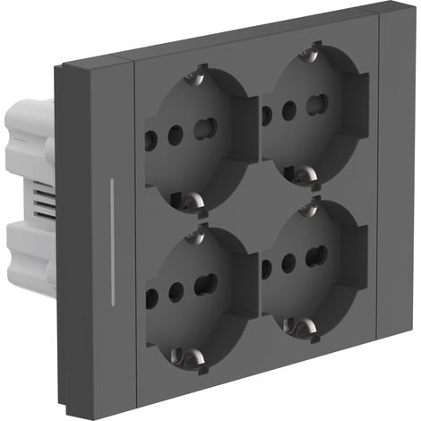Electraline 22119 Multipresa da incasso Quadra 4 Posti Universali P40, compatibile con tutte le scatole da incasso 3 posti, Con interruttore/Deviatore, Nero (1/5)