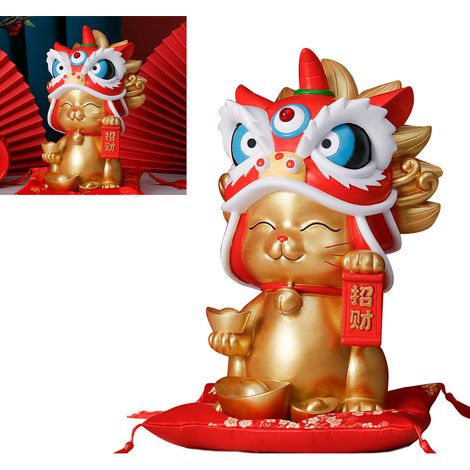 Figurine de chat porte-bonheur, tirelire chat porte-bonheur, décoration pour magasin ou bureau, or (1/5)