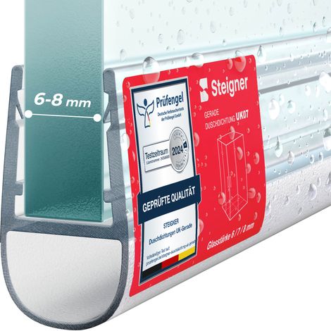 STEIGNER Joint de douche pour paroi en verre, 170cm, vitre 6/7/8mm, joint d'étanchéité PVC droit pour les cabines de douche réctangulaires, UK07